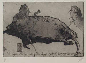 In Lübeck und Voltair - Radierung von Horst Janssen ... in der Galerie Conrad